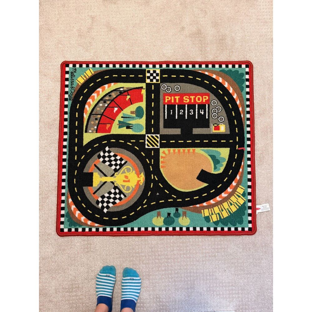 Melissa & Doug Round the Speedway Race Track Kids Play Rug 39x36